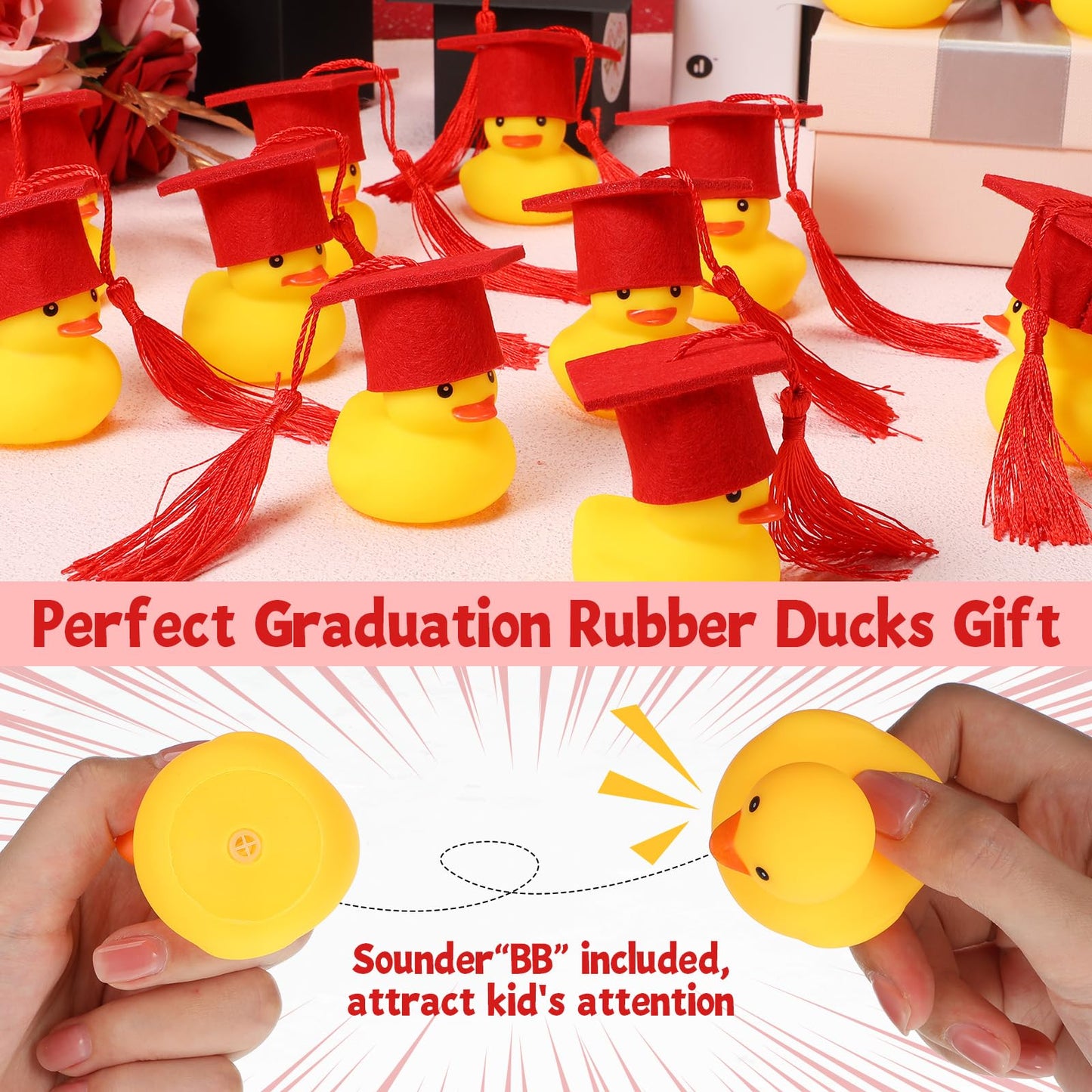 Jerify 48 Pcs Graduation Rubber Ducks with Grad Cap 2025 Diploma Grad Rubber Duck Graduation Party Bath Pool with Storage Bag fo