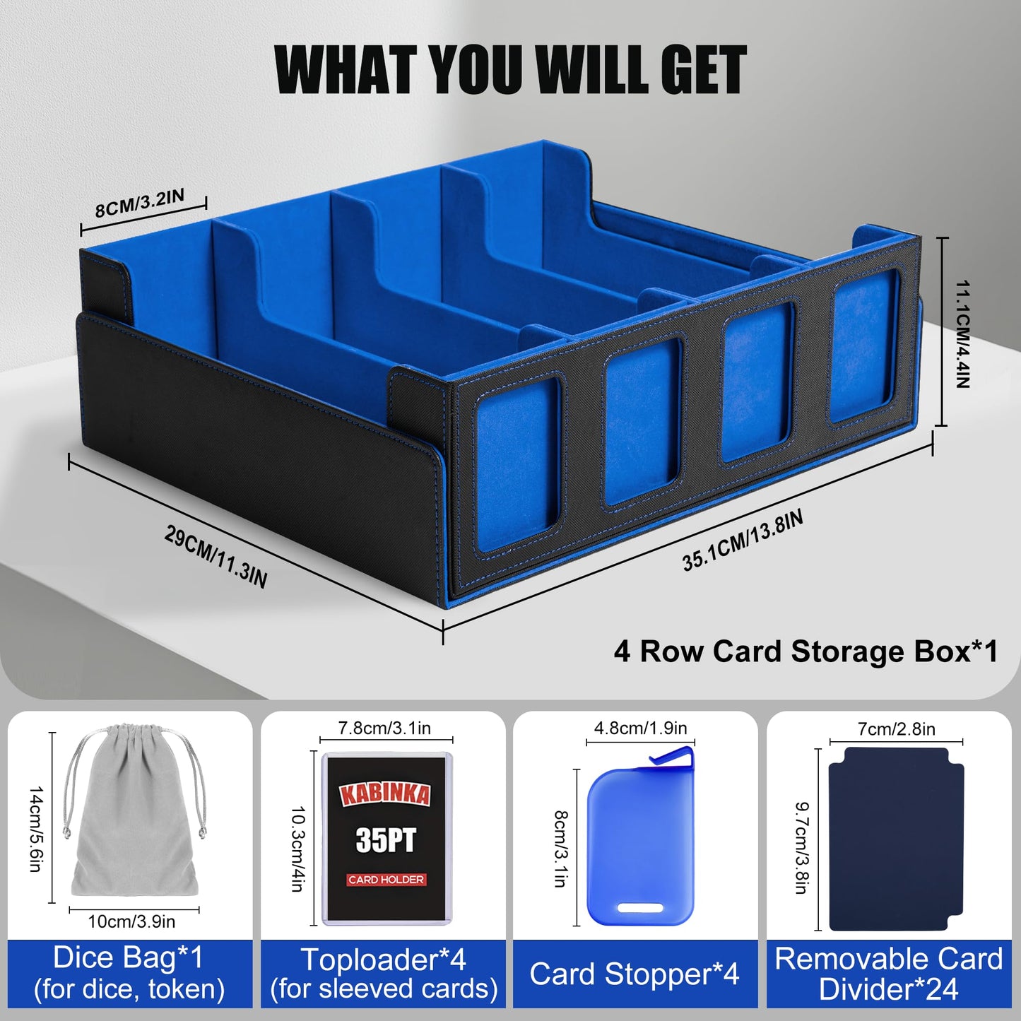 Kabinka Trading Card Storage Box With Commander Display, 4-Row Deck Case With Removable Lid; 2400+ Card Deck Box For Mtg Tcg Spo