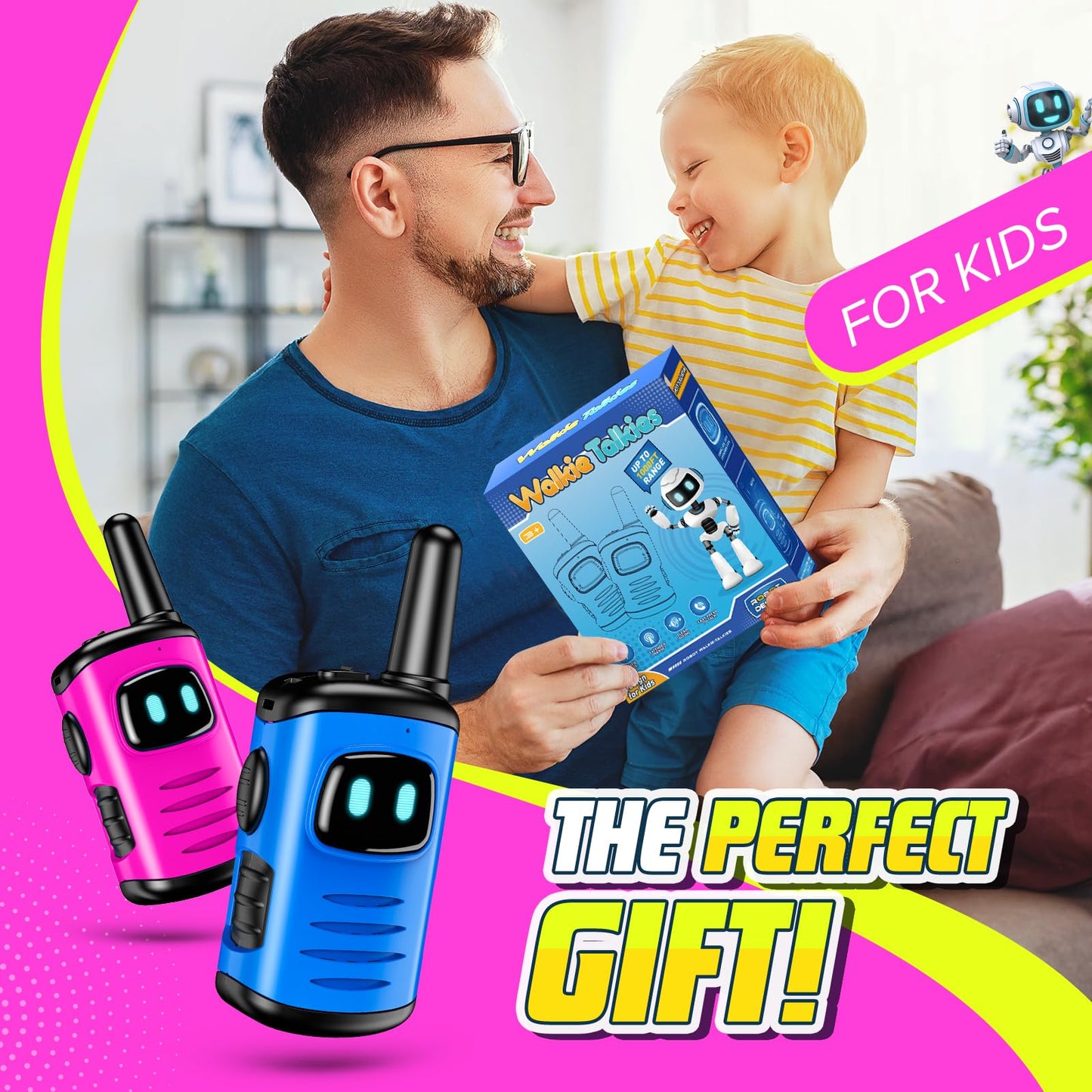 Toys For 3-8 Year Old Girls: Comedyfun Mini Robots Walkies Talkies 2 Pack Birthday Gifts For 3 4 5 6-8 Year Old Girls Boys Campi