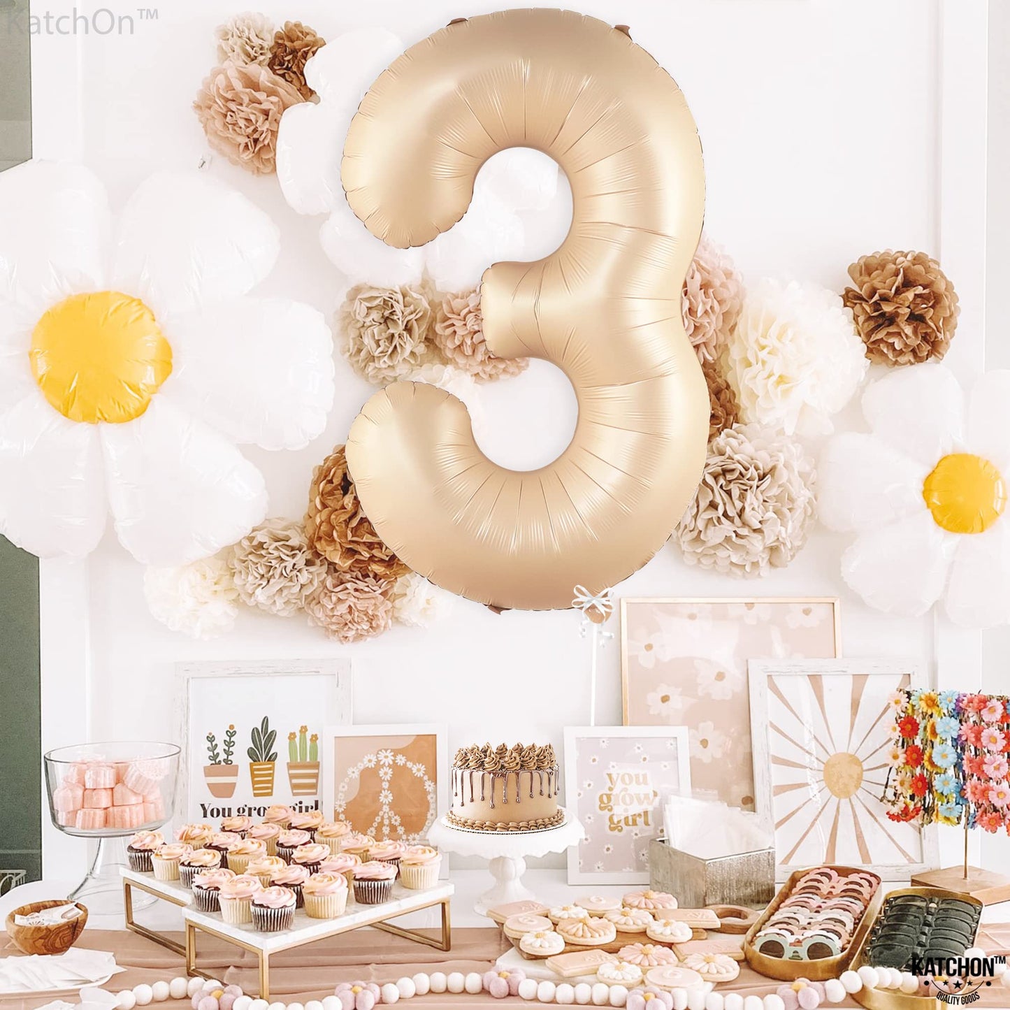 Katchon, Giant, Number 3 Balloon Caramel - 40 Inch | Number Three Balloon, 3Rd Birthday Party Decorations | 3Rd Birthday Balloon, 3Rd Birthday Decorations For Girls | 3 Year Old Birthday Decorations
