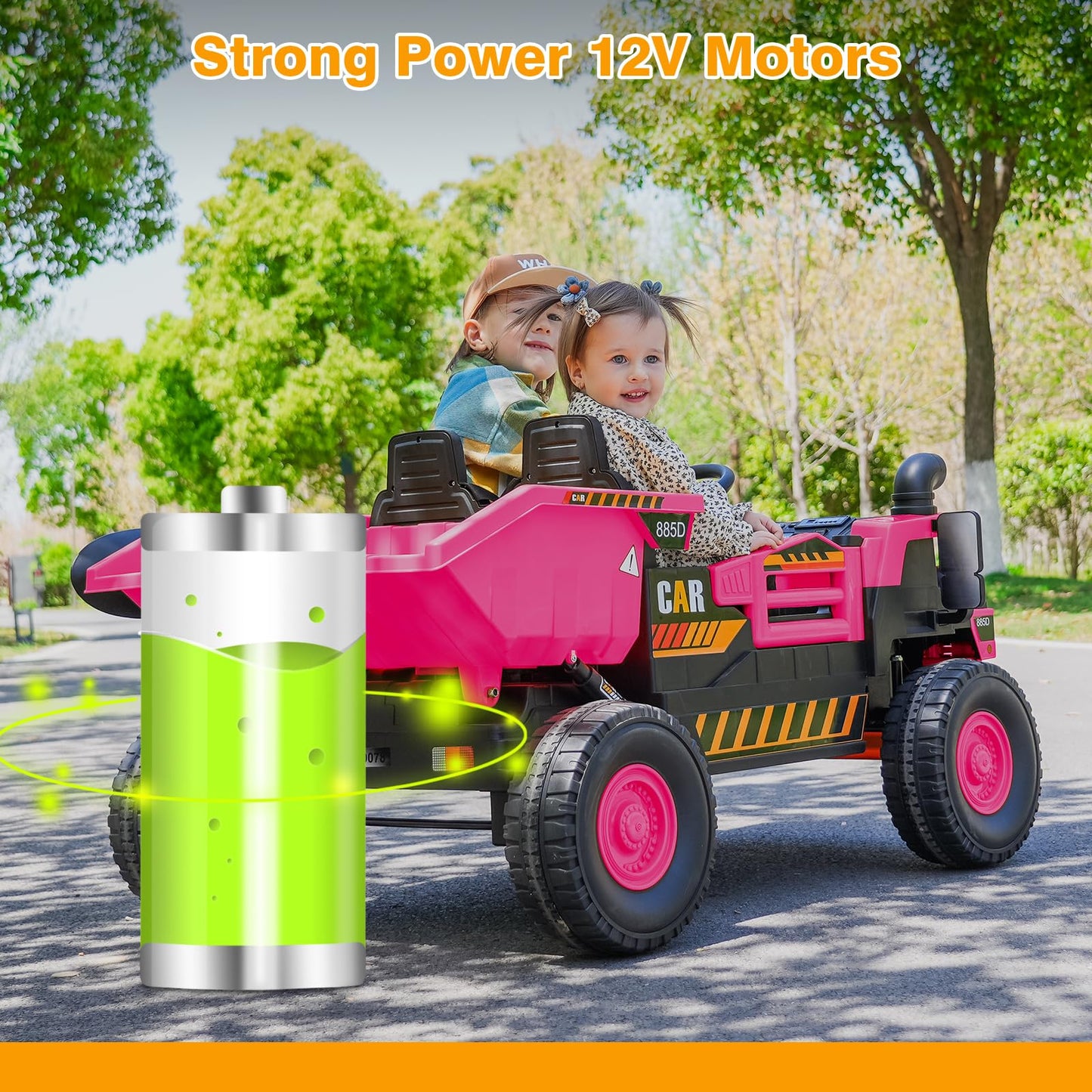 12V Kids Ride On Dump Truck 2-Seater, Electric Ride On Toy Car Construction Vehicle Truck For Girls, Remote Control, Key Start,