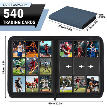 Card Binder 9 Pocket enhanced Zip Trading Card Binder 540 Double Sided Pocket PU Collection Binder Side-Loading Collector Album Card Folder for MTG TCG Sports Cards Navy Blue