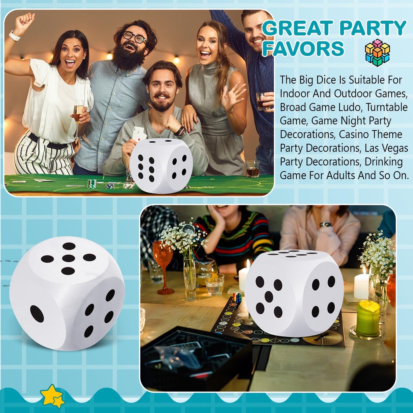 Shappy 7.9 Inches Foam Dice Fun Filled Large Educational Toy Kawaii Giant Dice Jumbo Decorative EVA Foam Big Square Building Blo