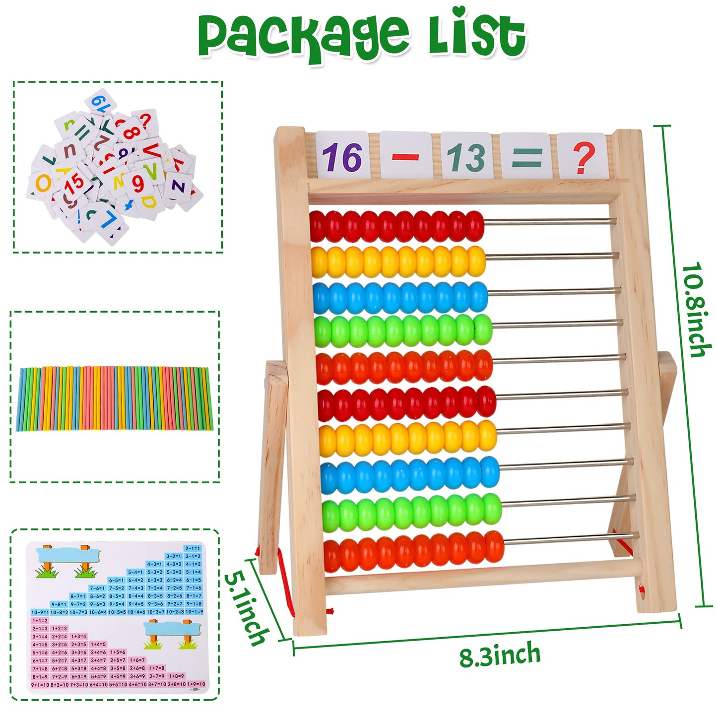 Woodmam Wooden Abacus For Kids Math, Educational Counting Toy With Counting Sticks And Number Alphabet Cards, Preschool Learning Toys Gift For Boys Girls Age 3+ Years Old