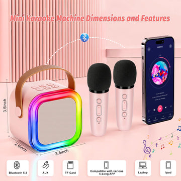 Mini Karaoke Machine For Kids,Girl Toys,Karaoke Microphone Wireless For Kids,Gifts For 4,5,6,7,8,9,10 Year Old Girl Toys (Pink)