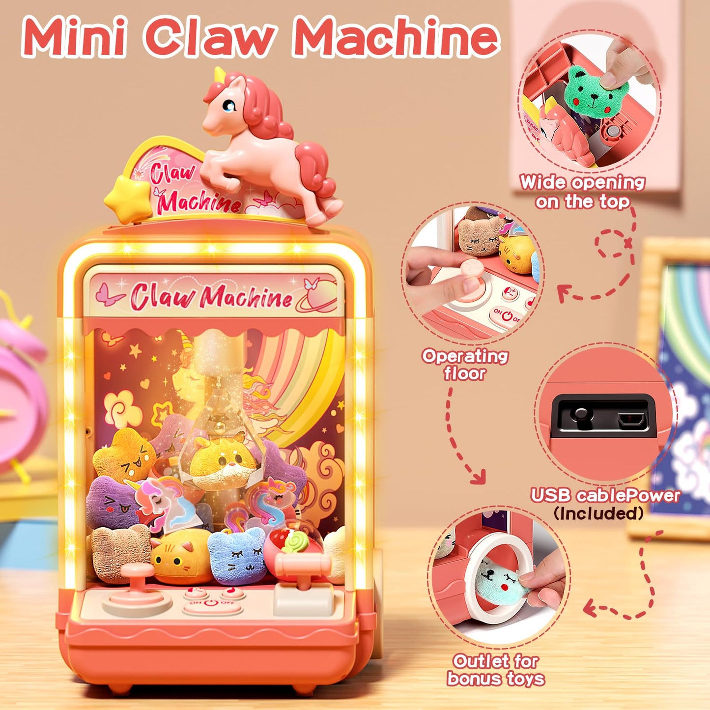 Aiqi 35 PCS Kids Claw Machine, Mini Candy Vending Grabber, Prize Dispenser Toys for Girls and Boys, Electronic Claw Game Machine