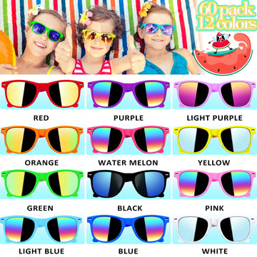 Oleitodh 60 Pcs Kids Sunglasses Bulk Party Favors,Neon Party Sunglasses For Boys Girls, Summer Pool Beach Party Favors Supplies,
