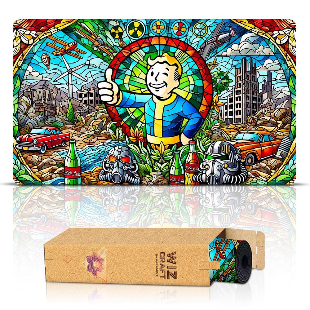 Wizcraft Gaming Paramint Stained Glass Fallout (Stitched) - Fallout, Mtg Playmat - Compatible With Magic The Gathering Playmat -