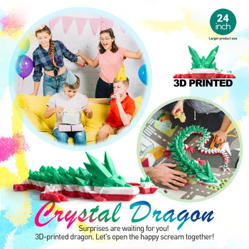 24 Large 3D Printed Dragon Flexible Articulated Crystal Dragon Fidget Toy Cool Big Dragons Toy Huge 3D Printed Dragons Gift for Girls Boys Kids age 3-5 4-7 8-12 Years Old Christmas & Birthday