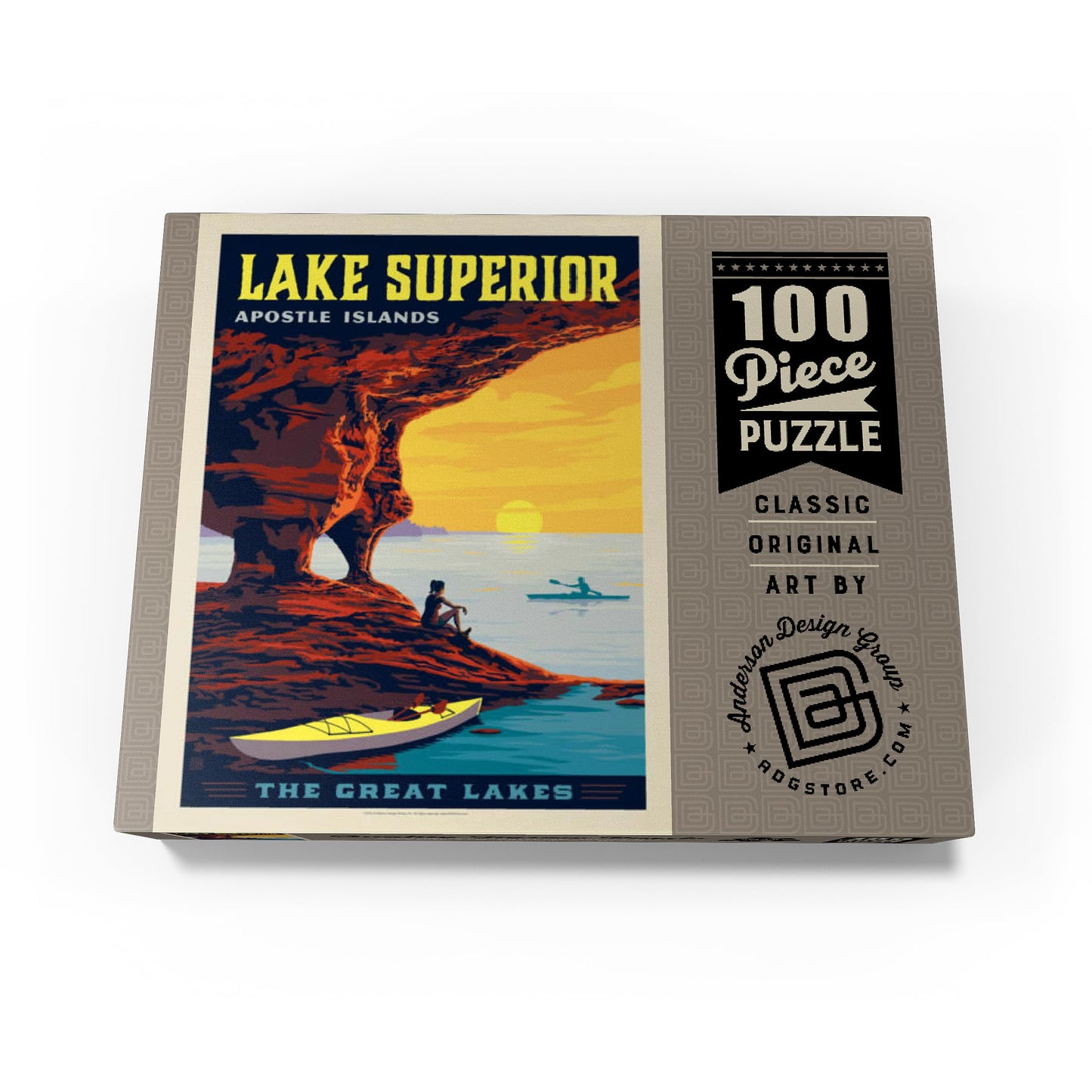Mypuzzle Great Lakes: Lake Superior, Vintage Poster - Premium 100 Piece Jigsaw Puzzle For Adults