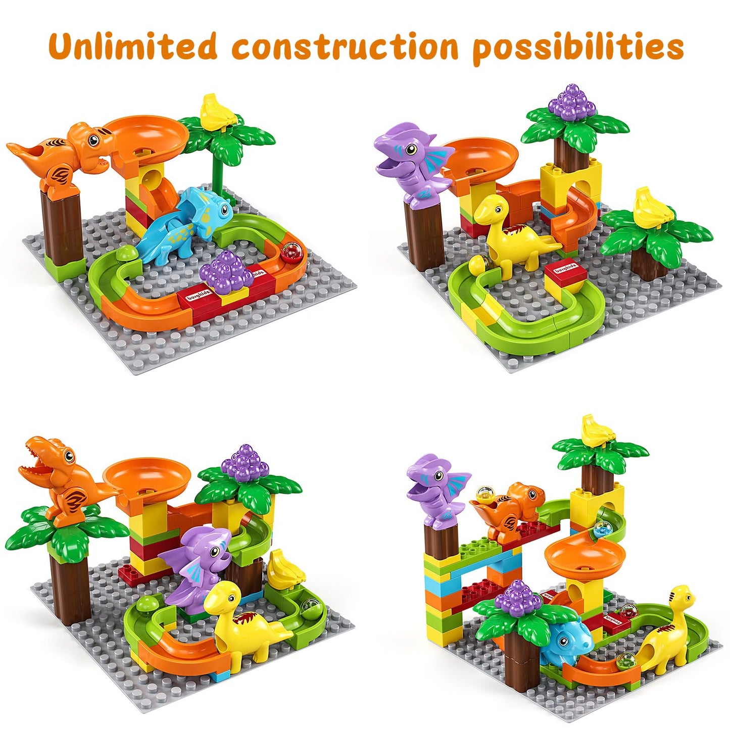Kid Marble Run Building Blocks Dinosaur, Montessori Learning Stem Toy Bricks Maze Puzzle Set Race Track Compatible With Major Brands For Age 3 4 5 6 7 8+ Boys Girls Gift 67Pcs