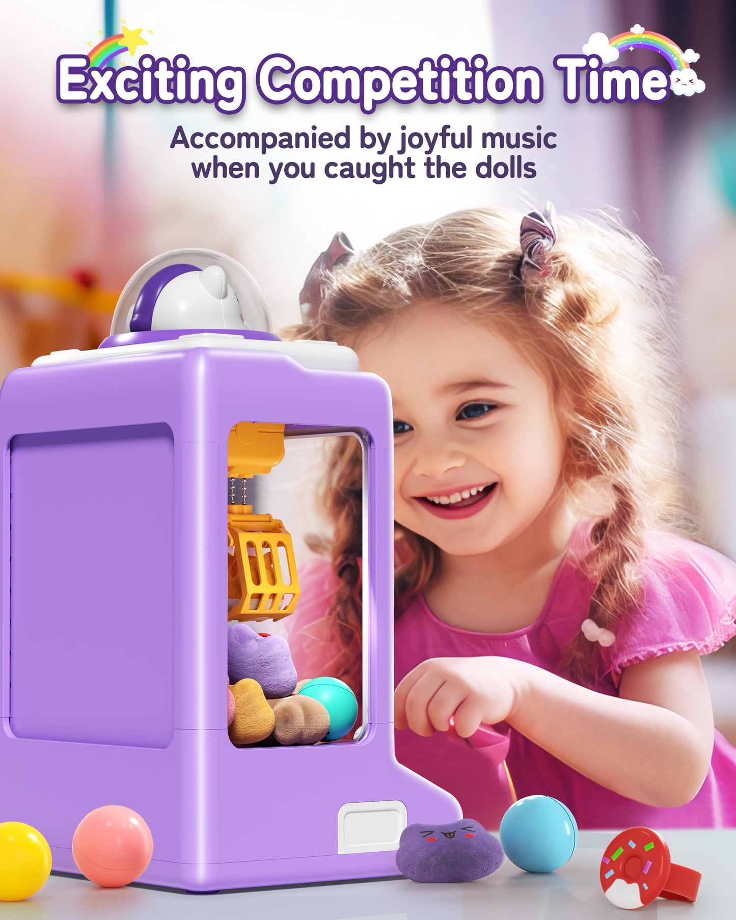 Jovow Claw Machine for Kids, Mini Vending Machine with Game Coins & Music, Prize Dispenser Toys for Girls and Boys, Electronic C