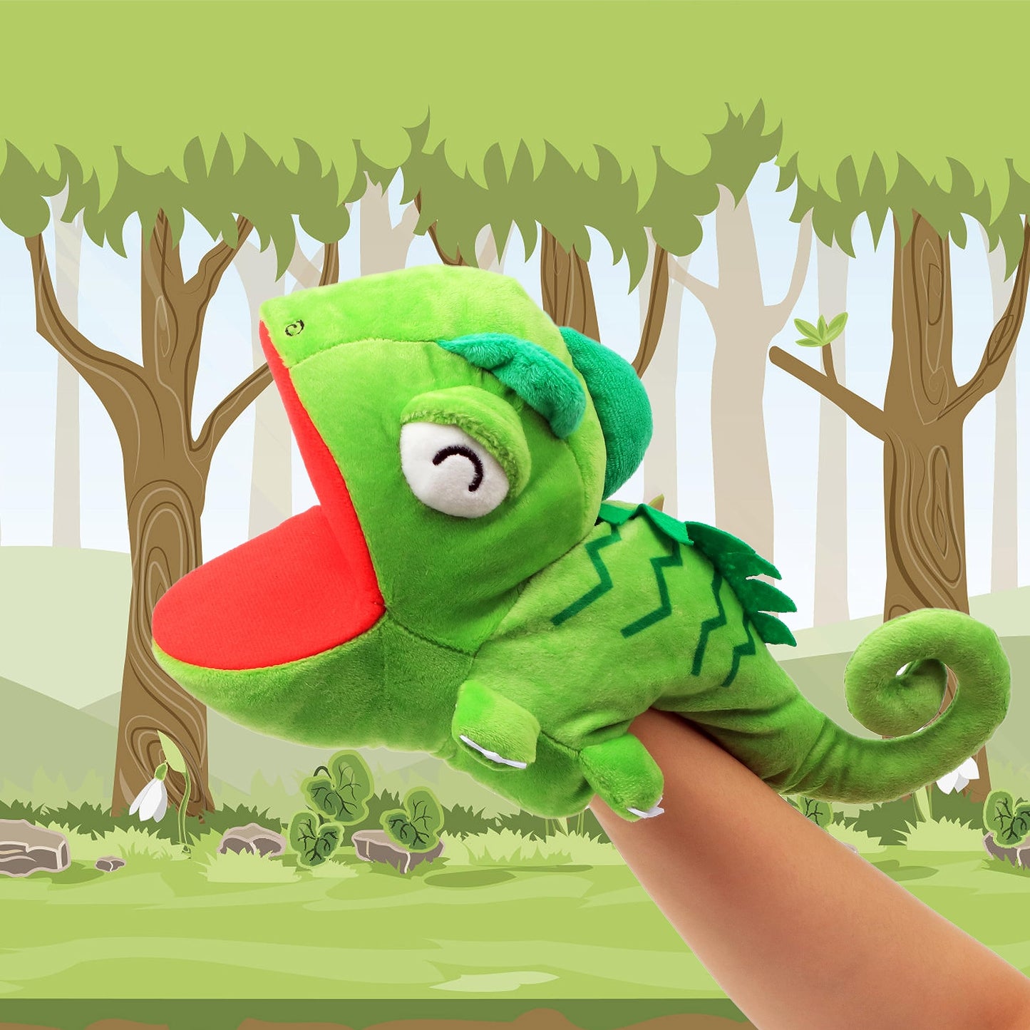 Cuteoy Plush Chameleon Hand Puppet Stuffed Animal Toy Open Movable Mouth Creative Role Play Storytelling Dinosaur Plushies Gifts For Kids Toddlers Birthday Christmas