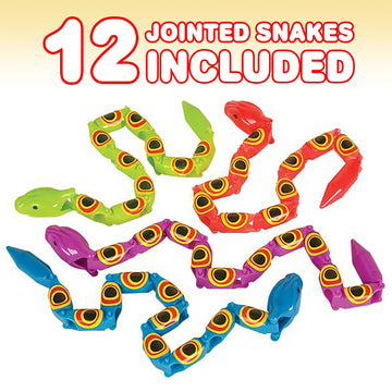 ArtCreativity Wacky Wiggly Jointed Snake Set - 12 Plastic Fidget Toys, 15 Inches, Lime Green, Red, Purple, Blue - Perfect for Parties and Prizes