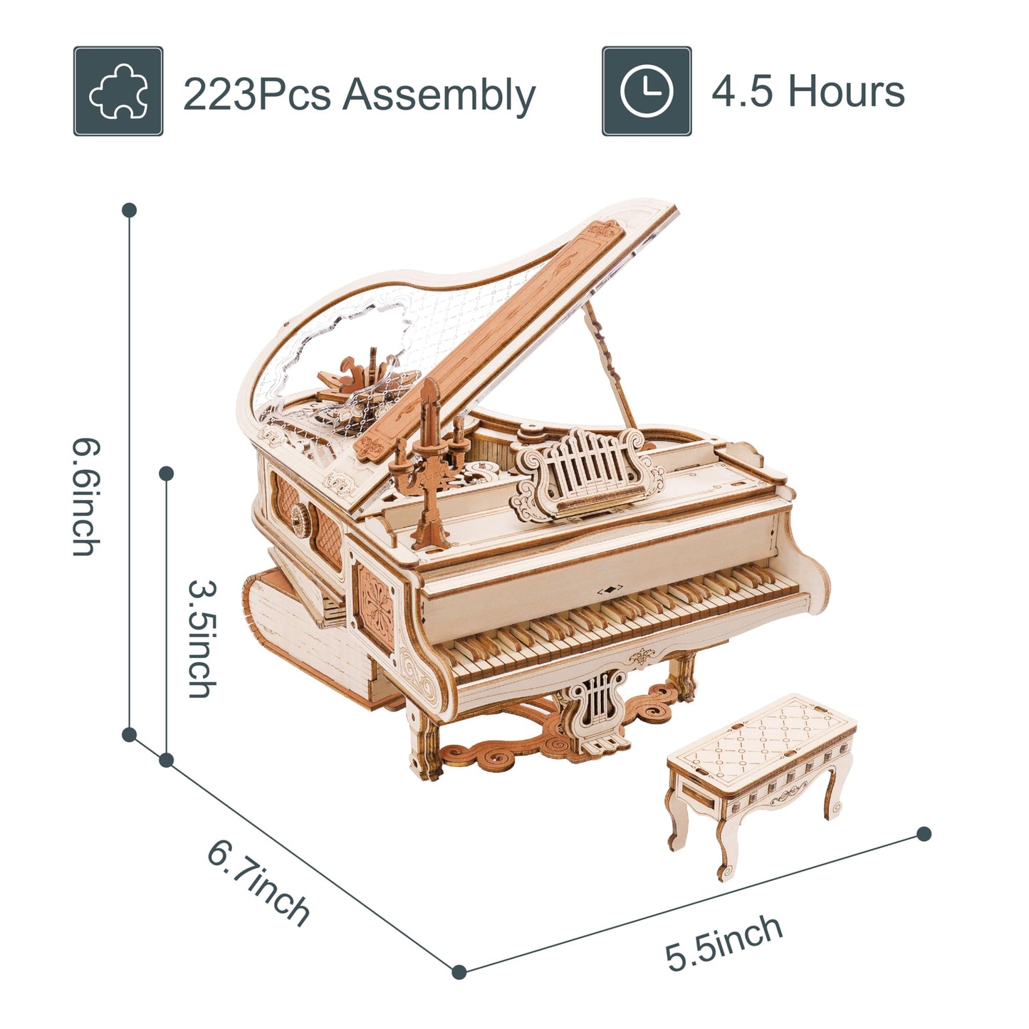 Rowood 3D Puzzles For Adults,Diy Music Box,Wooden Magic Piano Model Kits,Mechanical Wooden Puzzles,Gifts For Adults,Music Box For Adults,Teens&Friends