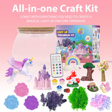 Unicorn Light-Up Terrarium Kit For Kids - Led Night Light Birthday Gift For Girls Ages 4 5 6 7 8-12 Year Old - Unicorn Toys For