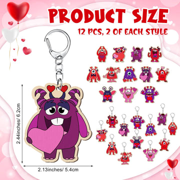 Memorywuu 24 Sets Valentines Day Craft Kits Color Your Own Valentine Monster Keychain DIY Heart Wood Keychains Paintable Unfini