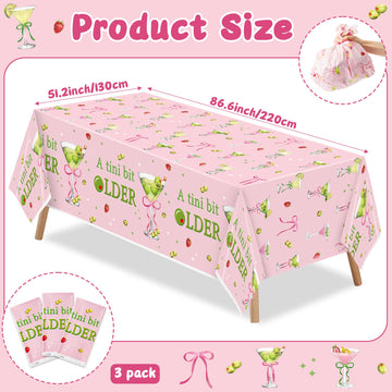 Pink Green Martini Party Tablecloths - 3Pcs A Tini Bit Older Birthday Table Covers, Martini Bow Themed Party Decoration Plastic