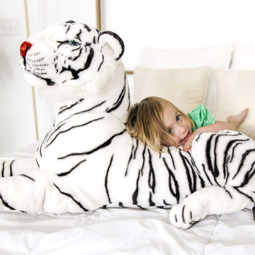 Melissa & Doug Giant Siberian White Tiger - Lifelike 5ft Plush Stuffed Animal for Ages 3+, Extra Large White Tiger Toy