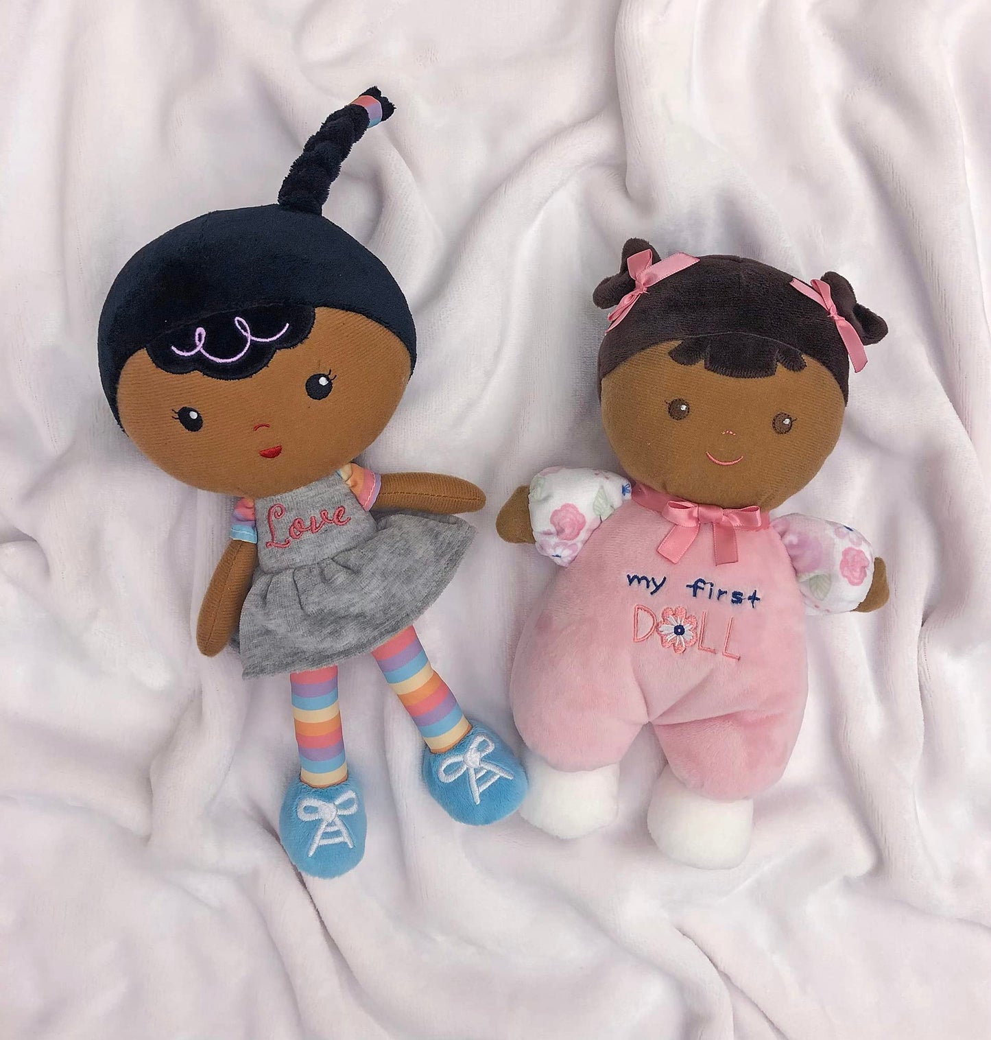 Baby Starters Plush Snuggle Buddy My First Baby Doll, Brunette Eva, Darker Complexion, 10 Inch