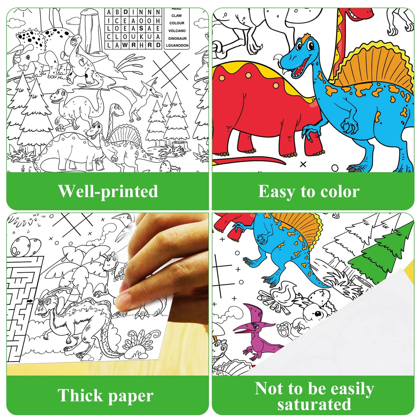 Qyeahkj Giant Paper Dinosaur Coloring Tablecloth Huge World Coloring Poster Activity Large Dinosaurs Color-in Posters Table Cove
