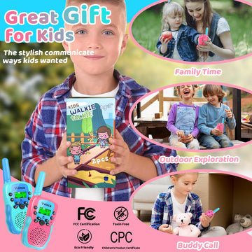 Vvinca Rechargeable Walkie Talkies For Kids, Long Range 22 Channels 2 Way Kids Walkie Talkie With Flashlight For Camping Hiking