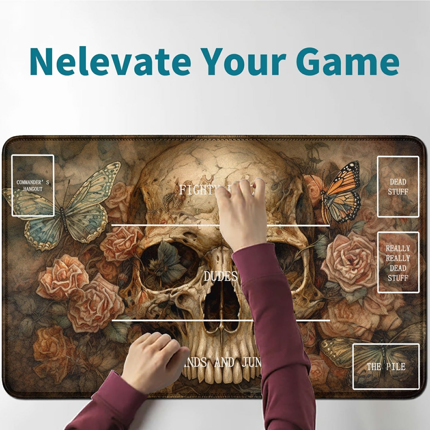 Rwutytiul Butterfly Skull Card Playmat 24 X 14 Inch With Tube Bag, Card Gameplay Mat With Zones Commander Deck Board Mtg Rpg Ccg