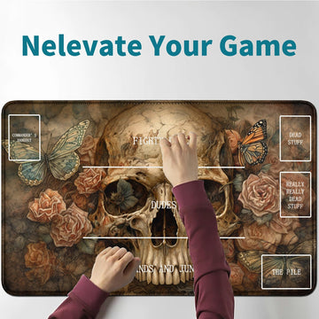 Rwutytiul Butterfly Skull Card Playmat 24 X 14 Inch With Tube Bag, Card Gameplay Mat With Zones Commander Deck Board Mtg Rpg Ccg