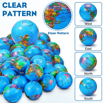 Vinsot 60 Pack Globe Squeeze Balls Bulk 2.5 Inch Mini Globe Stress Balls Earth Bouncy World Earth Relief Stress Toys For Finger Exercise School Classroom Office Party Favors