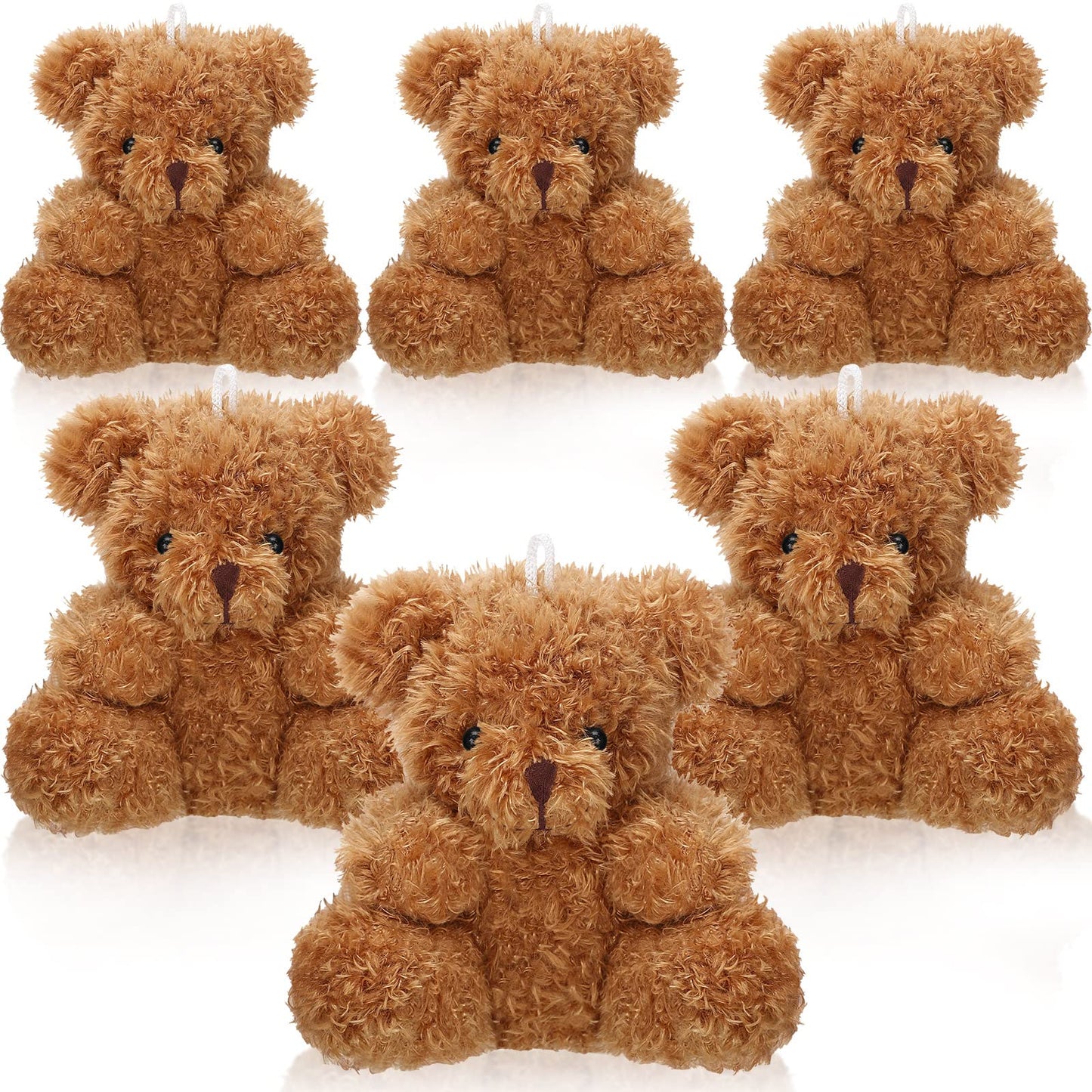 Aoriher 6 Mini Bear Plush Toys, 4 Inch Soft Brown Stuffed Animal Dolls for Baby Shower Favors, Graduation Gifts, Keychain Bag Charms