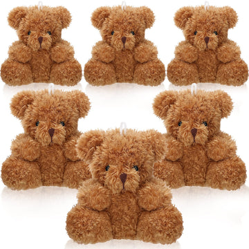 Aoriher 6 Mini Bear Plush Toys, 4 Inch Soft Brown Stuffed Animal Dolls for Baby Shower Favors, Graduation Gifts, Keychain Bag Charms