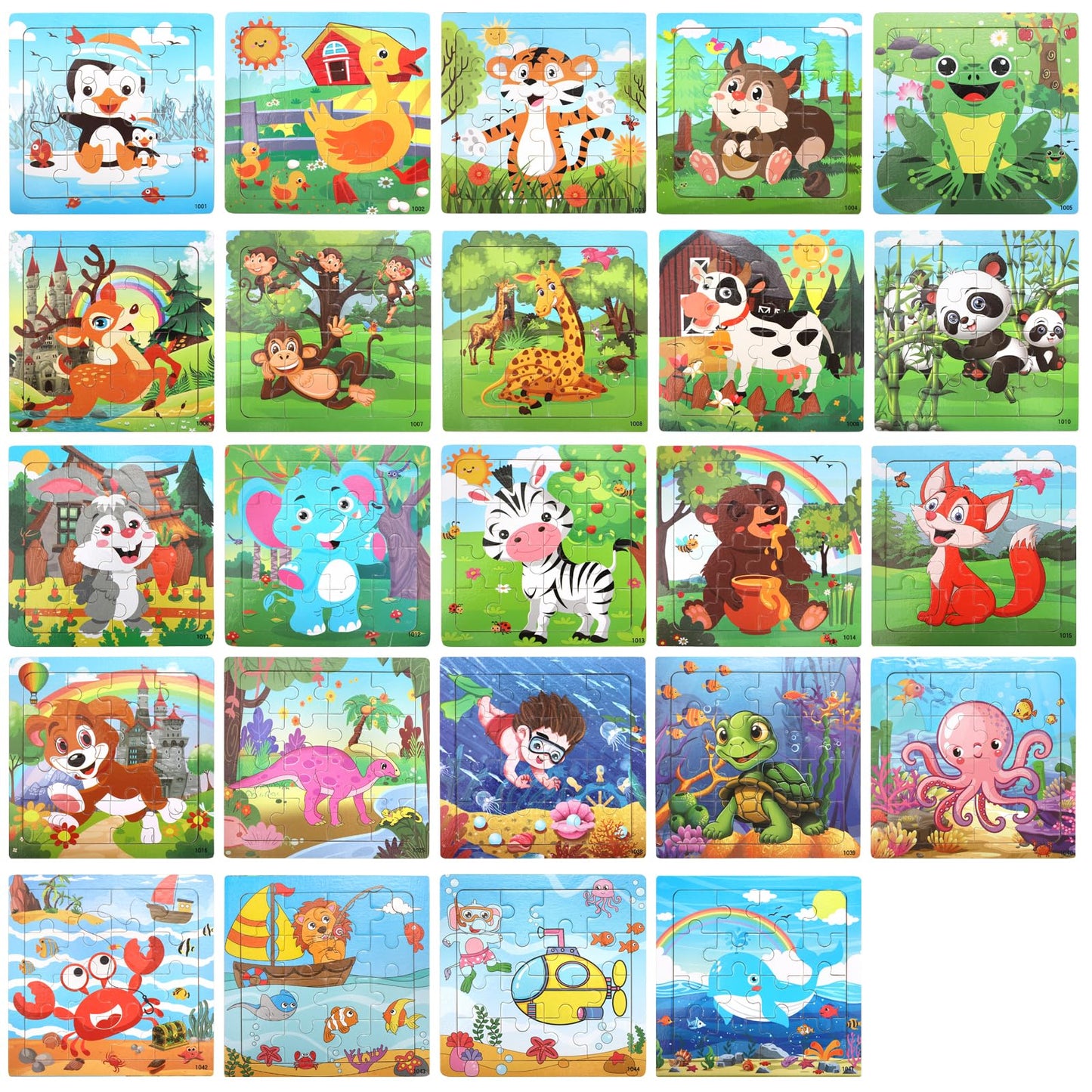 DEAYOU 24 Pack Puzzles for Kids Ages 3-5, 16 Pieces Wooden Animals Jigsaw Puzzles for Toddlers, Preschool Educational Learning P