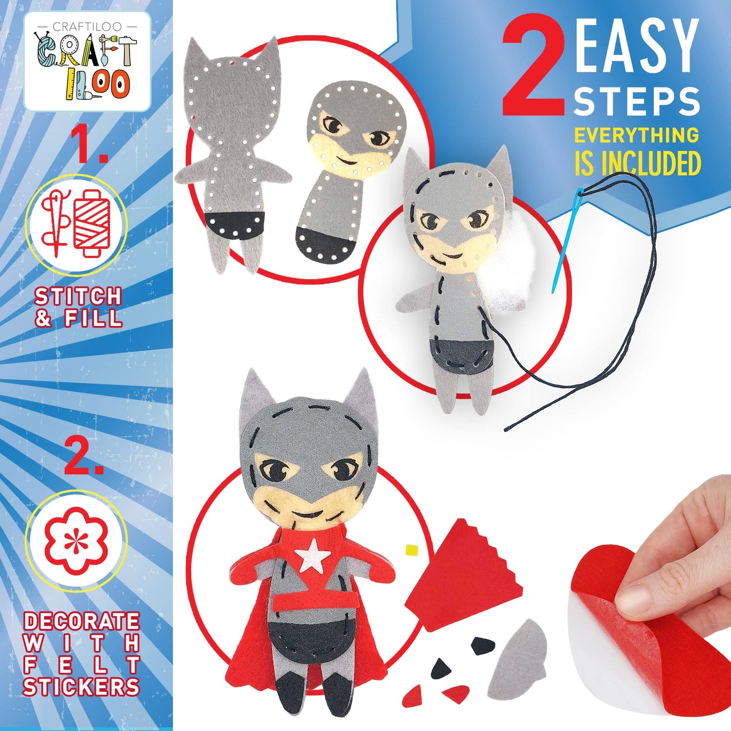 Craftiloo Superhero Sewing Kits For Little Kids 5 Easy Projects For Children Beginners Sewing Kit Kid Crafts Make Your Own Felt