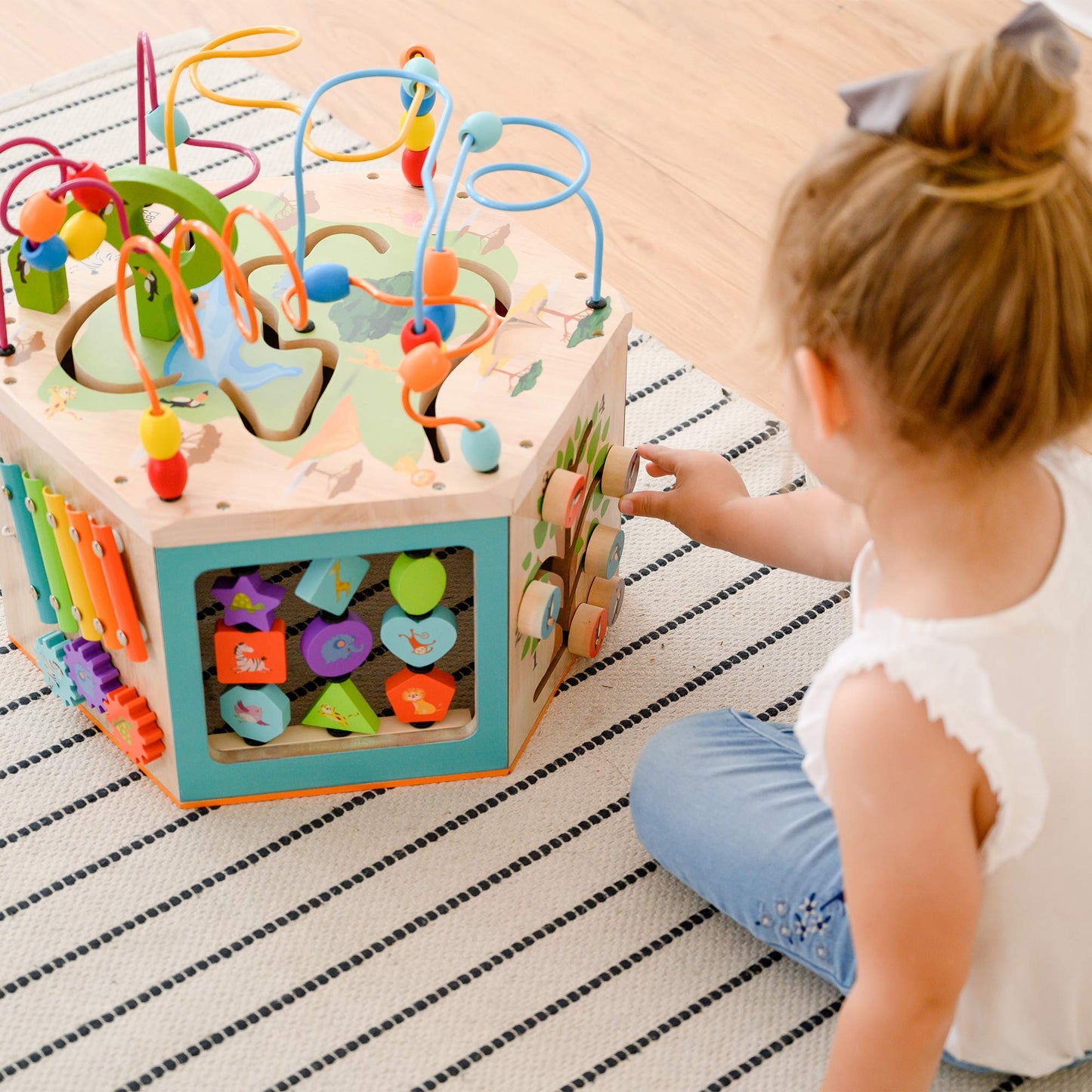 Teamson Kids 7-in-1 Wooden Activity Cube Station - Multicolor Bead Maze & Counting Toy, One Size, Model PS-T0005