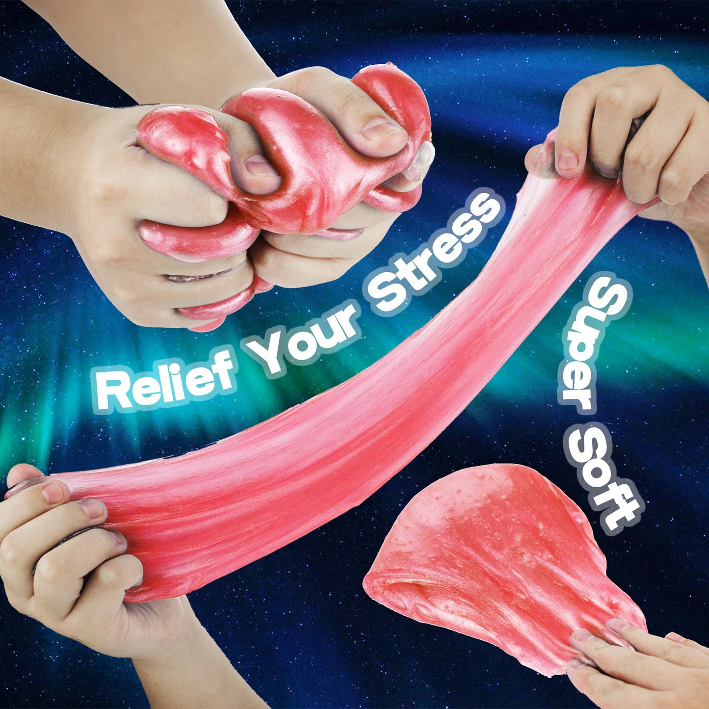 Ghobrofy Galaxy Slime 2 Pack, Stress Relief Clear For Kids Education, Party Favors Soft & Non-Sticky Crunchy For Girls & Boys, R