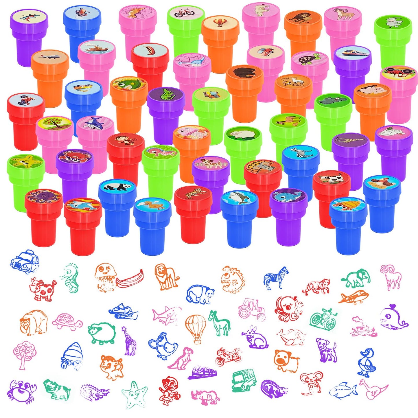 Cinrobiye 50 PCS Stampers for Kids ,Animal Car Fun Theme Self-Inking Stamp Set for Party Favors Classroom Rewards DIY Crafts Goo