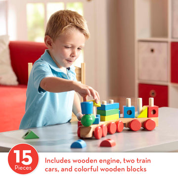 Melissa & Doug Wooden Stacking Train Learning Toy Vehicle With 18 Connecting Pcs Wooden Train Set, Sorting & Stacking Toys For Toddlers Ages 2+