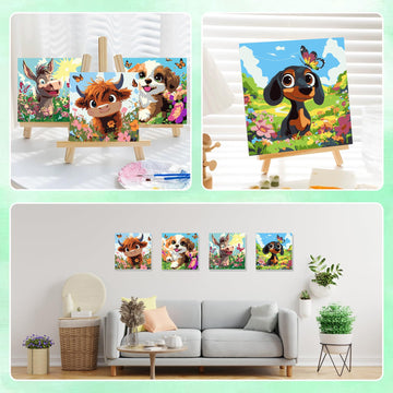 HEIBAGO 4 Pack Paint by Number for Kids Framed Canvas, Cute Animals Paint by Numbers for Kids Ages 8-12, Paint by Numbers Kit Ch