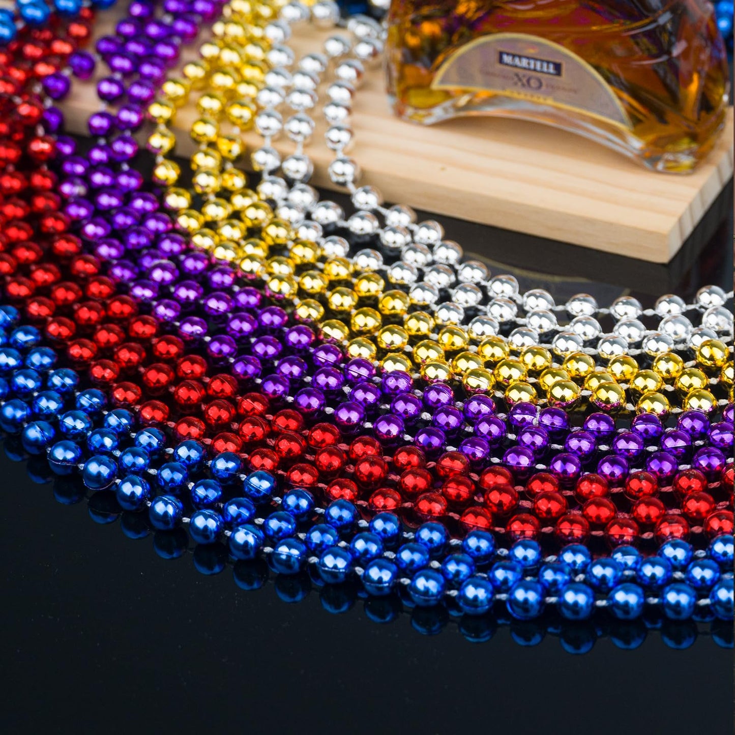 SHAOQINLIN 24 Pcs 33 Inch 7 mm Metallic Red Bead Necklace, Mardi Gras Party Beaded Necklace 4th of July Round Beads Necklace Bul