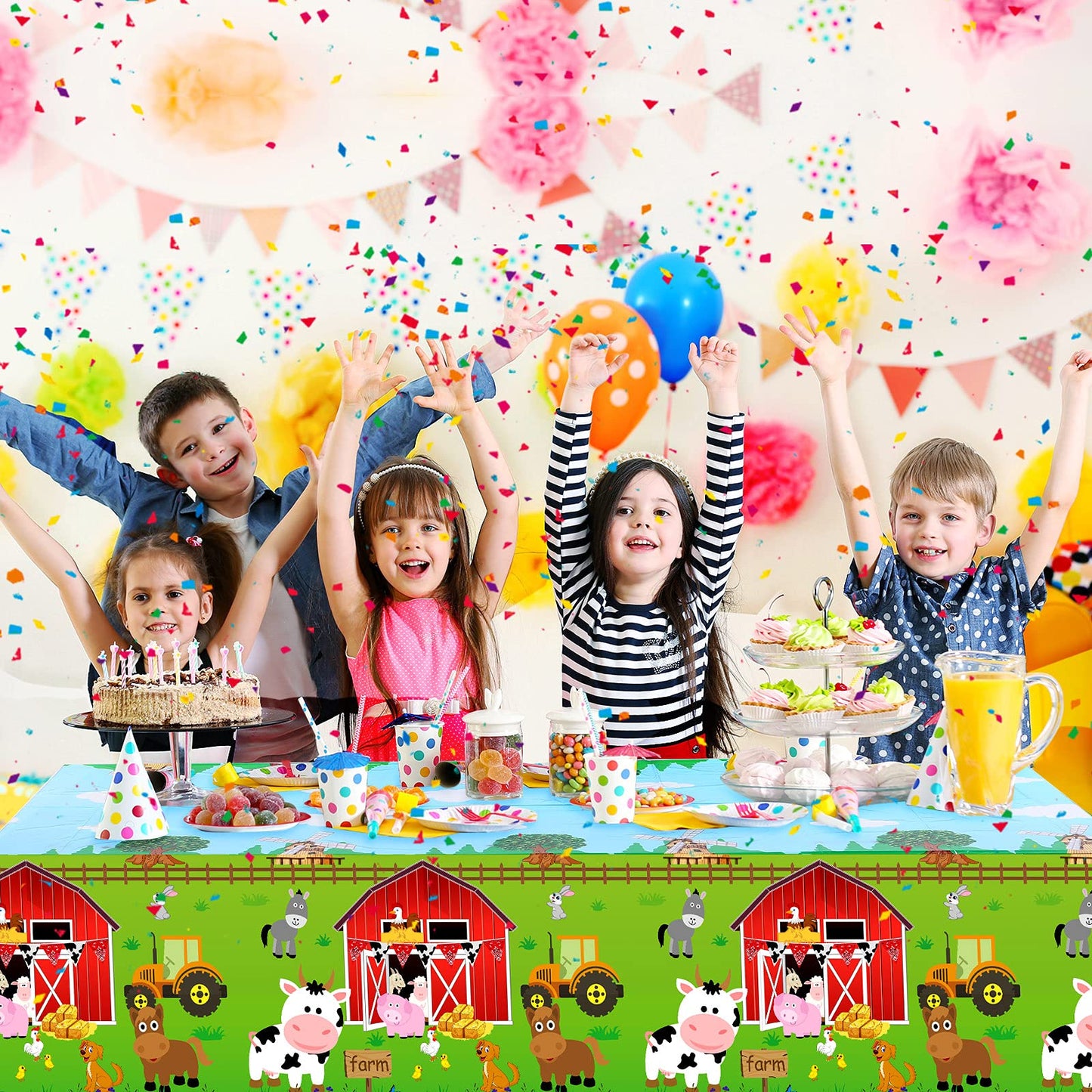 Kasyat Farm Animals Party Tablecloth Farmhouse Disposable Plastic Table Cover Barnyard Farm Animal Theme Party Decorations For Picnics Baby Shower Boys Girls Birthday Party Supplies, 108 X 54 Inch