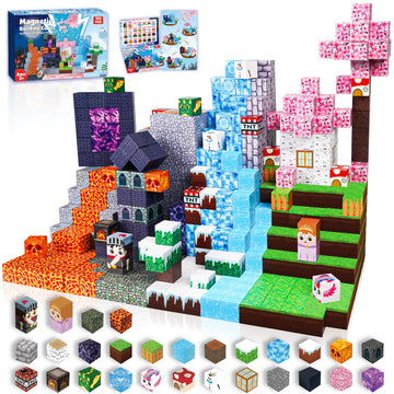 Magnetic Blocks-150Pcs Magnetic Building Blocks Magnetic Tiles Stacking Dark Forest Glacier Castle, Stem Montessori Sensory Toys