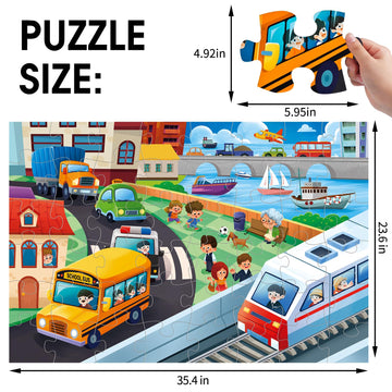 Jumbo Floor Puzzle For Kids,City Transportation Jigsaw Large Puzzles,48 Piece City Life Vehicle Puzzle For Toddler Ages 3-5,Children Learning Preschool Educational Toys,Gift For 4-8 Years Old