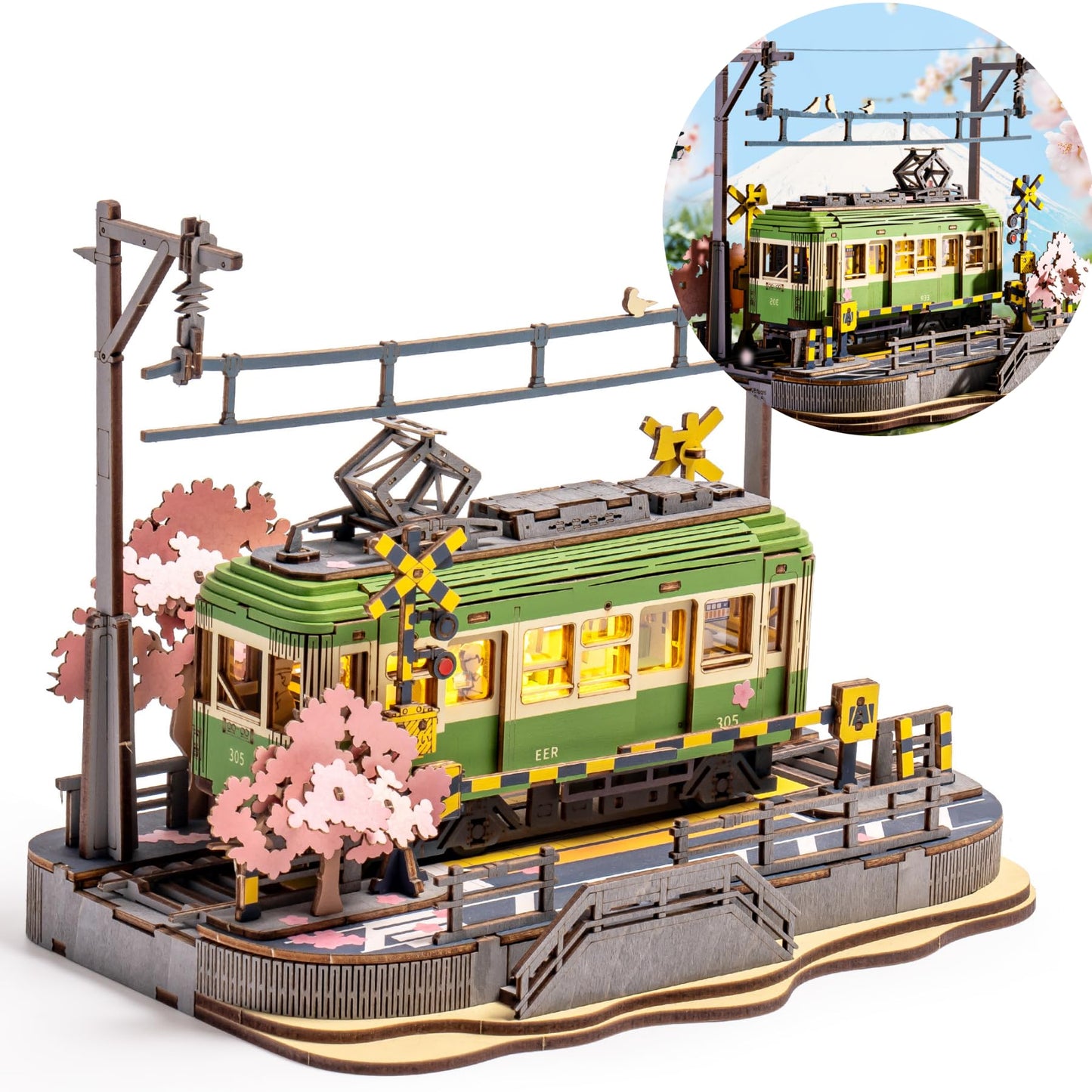 Wowood 3D Wooden Puzzles For Adults-Sakura Journey Tram, Model Car Kits Building Set For Adults, Diy Hobby Craft Kits Creative G