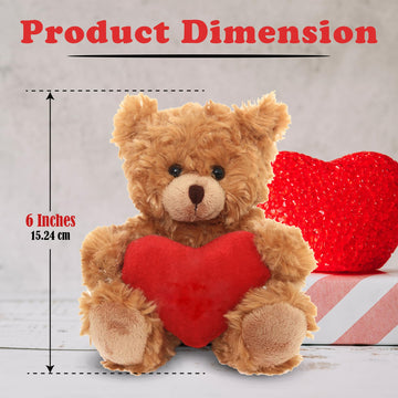 Plushland Mocha Teddy Bear - 6 Inch Red Stuffed Animal with Customized Message, Polyester Plush Toy for Valentine's Gift
