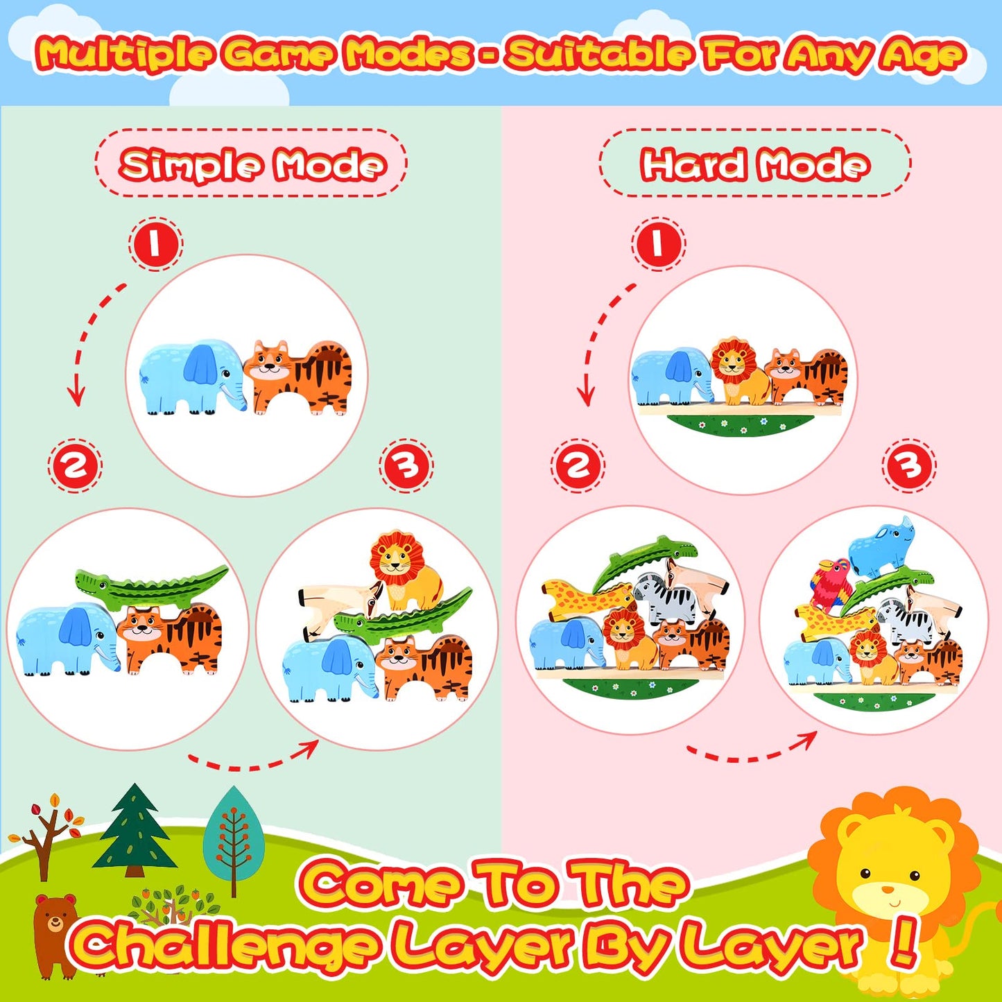Atoylink Wooden Stacking Toys For Toddlers Cute Zoo Animals Stacking Blocks Balance Game Preschool Montessori Educational Toys For 2 3 4 5 Year Old Kids Boys Girls Gifts