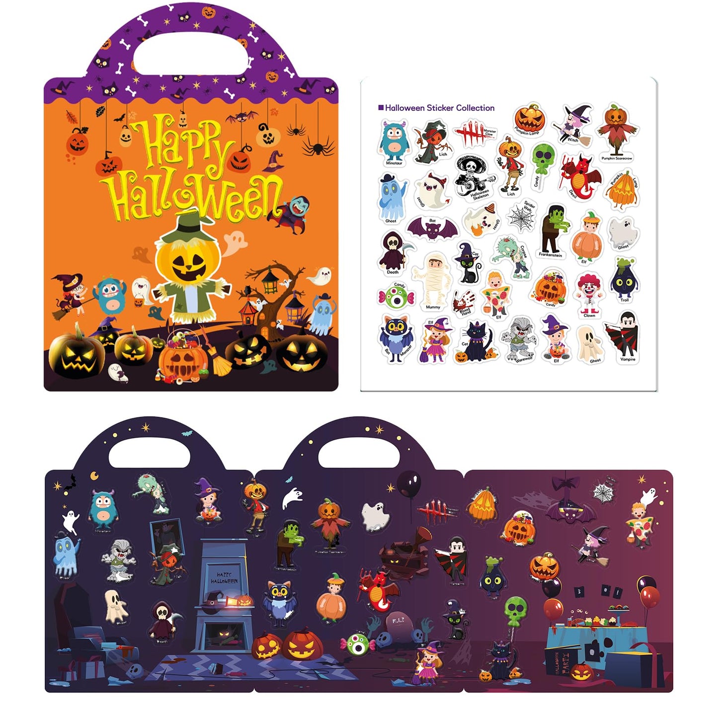 Halloween Reusable Sticker Books For Kids Activity Book Halloween Sticker Book For Toddlers Girls Boys Preschool Education Learning Travel Toys Halloween Party Favor Gift