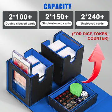 Kabinka Deck Box for MTG with Commander Display 3 in 1 Trading Card Storage Box Fit 200 Double-sleeved Cards Removable Deck Case for TCG/Sports Cards with 2 Magnetic Card Holders (Black Blue)