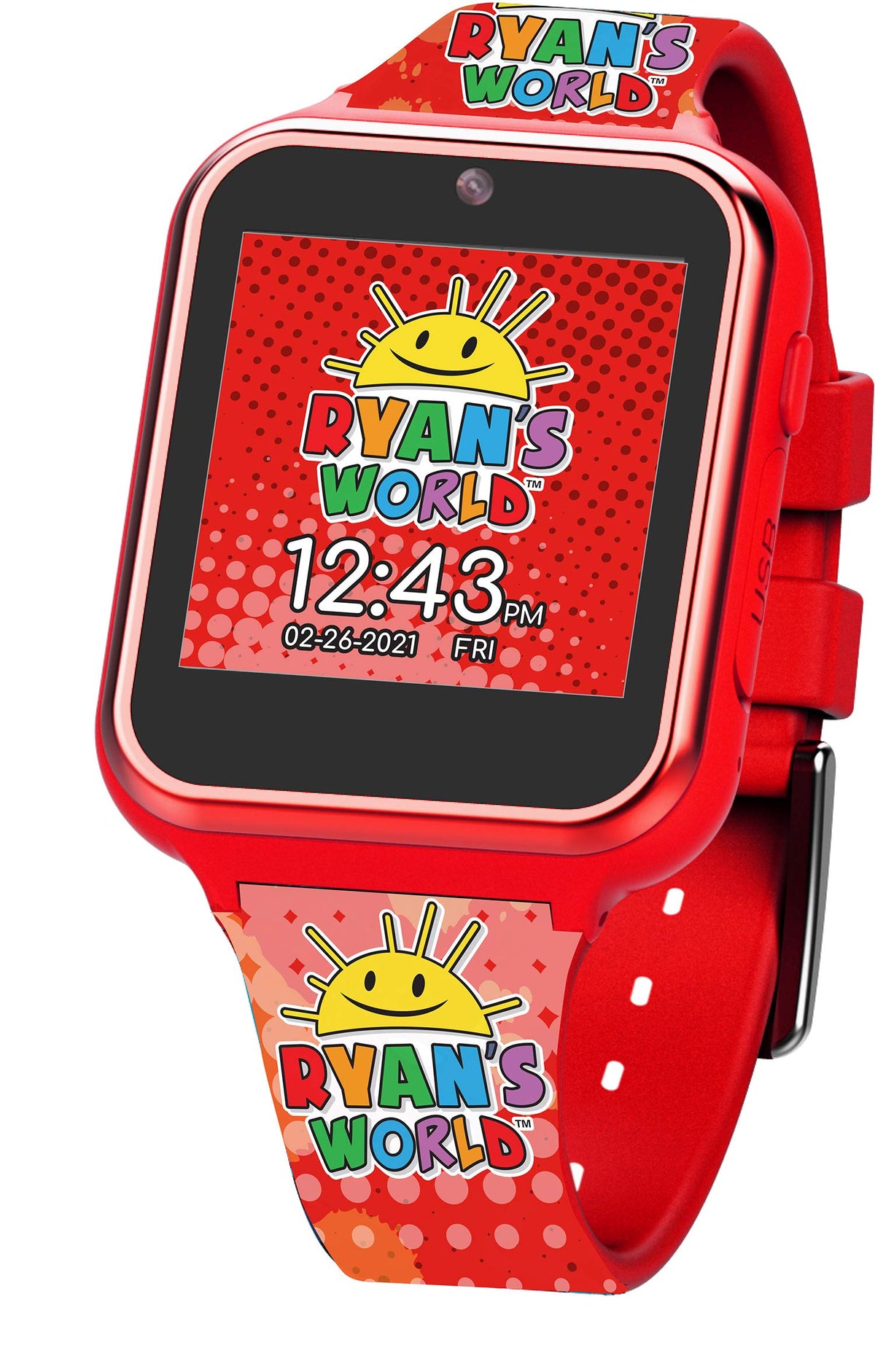 Accutime Kids RyanS World Red Educational, Touchscreen Smart Watch Toy For Boys, Girls, Toddlers Selfie Cam, Learning Games,