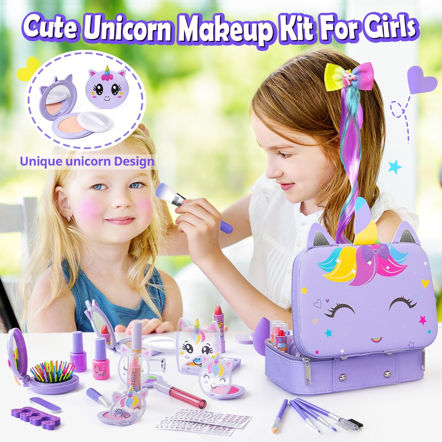 Kids Makeup Kit for Girls by Mqsiuve - Washable Makeup Set with Unicorn Case for Ages 3-12, Perfect Birthday & Christmas Gifts
