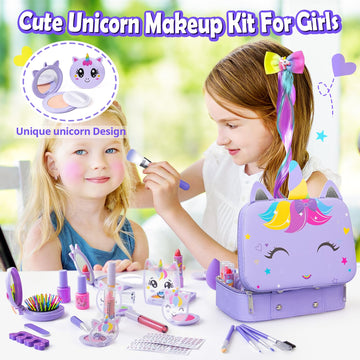 Kids Makeup Kit for Girls by Mqsiuve - Washable Makeup Set with Unicorn Case for Ages 3-12, Perfect Birthday & Christmas Gifts